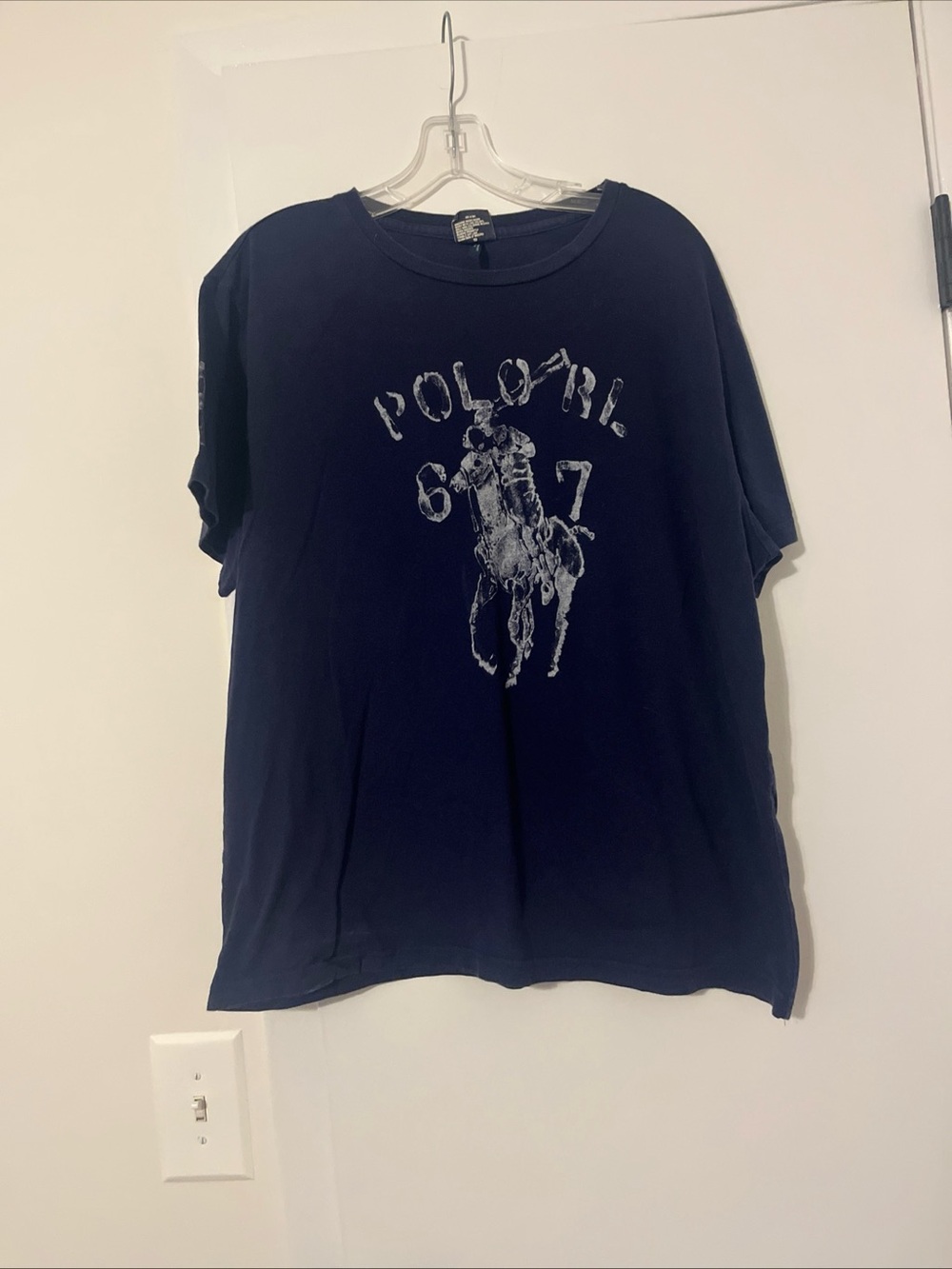 Polo Ralph Lauren Mens Distressed T-Shirt Big Pony Graphic Print Size XL Blue